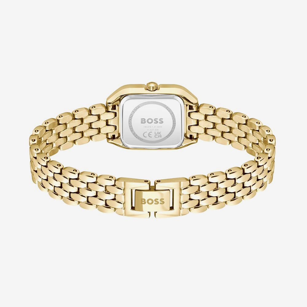 BOSS Ladies Mae Petit Golden Square Bracelet Watch and Open Heart Bracelet Gift Set 1570203