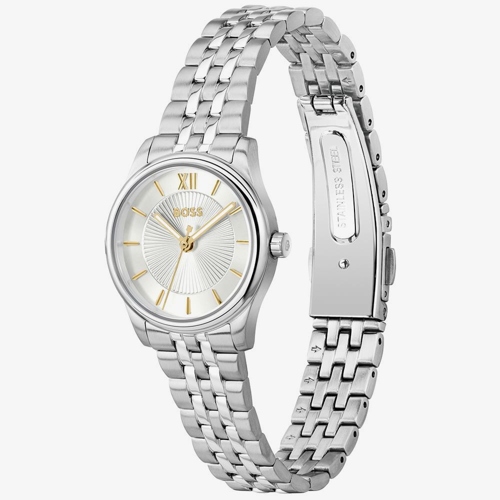 BOSS Ladies Graceful Mina Silver Dial Two Tone Bracelet Watch and Heart Bracelet Gift Set 1570210