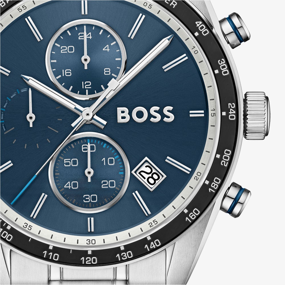 BOSS Mens Grand Prix Choronograph Blue Dial Bracelet Watch 1514344
