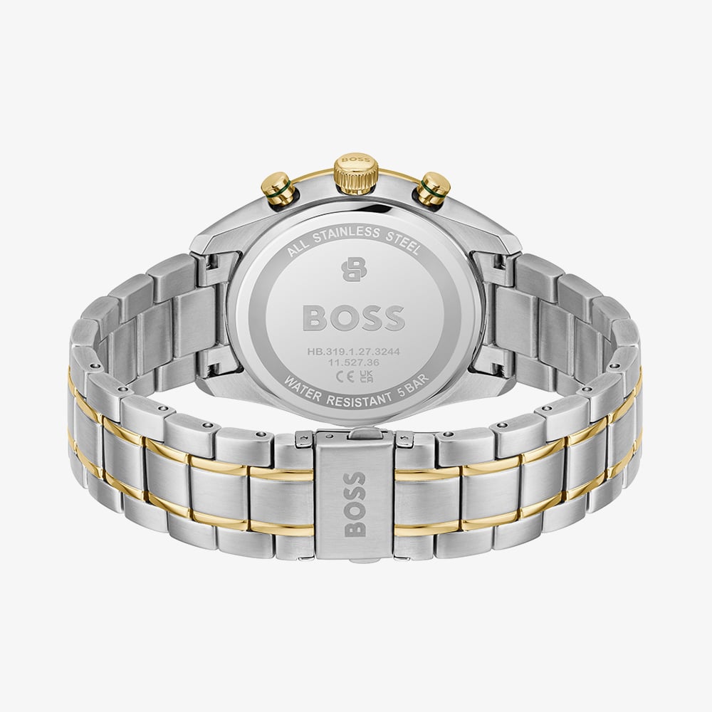 BOSS Mens Grand Prix Two Tone Chronograph Green Dial Bracelet Watch 1514345