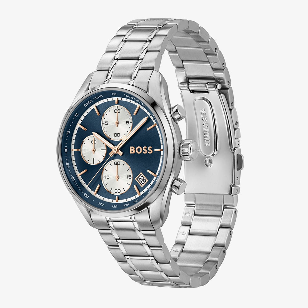 BOSS Mens Grand Prix Chronograph Blue Dial Bracelet Watch 1514360