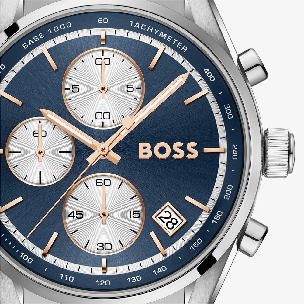BOSS Mens Grand Prix Chronograph Blue Dial Bracelet Watch 1514360