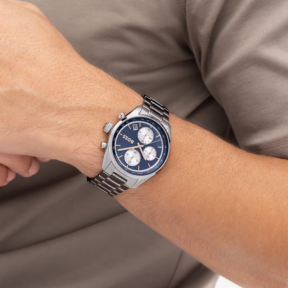 BOSS Mens Grand Prix Chronograph Blue Dial Bracelet Watch 1514360