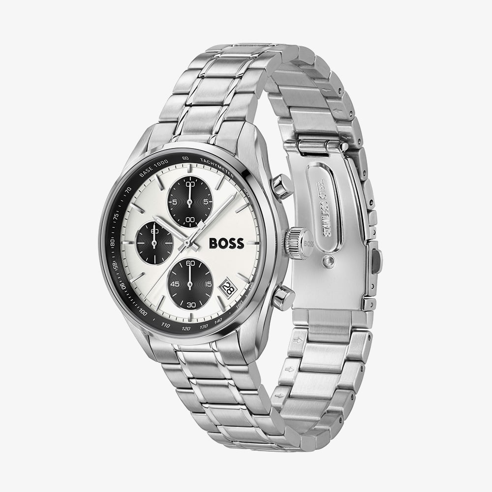 BOSS Mens Grand Prix Chronograph White Dial Bracelet Watch 1514362
