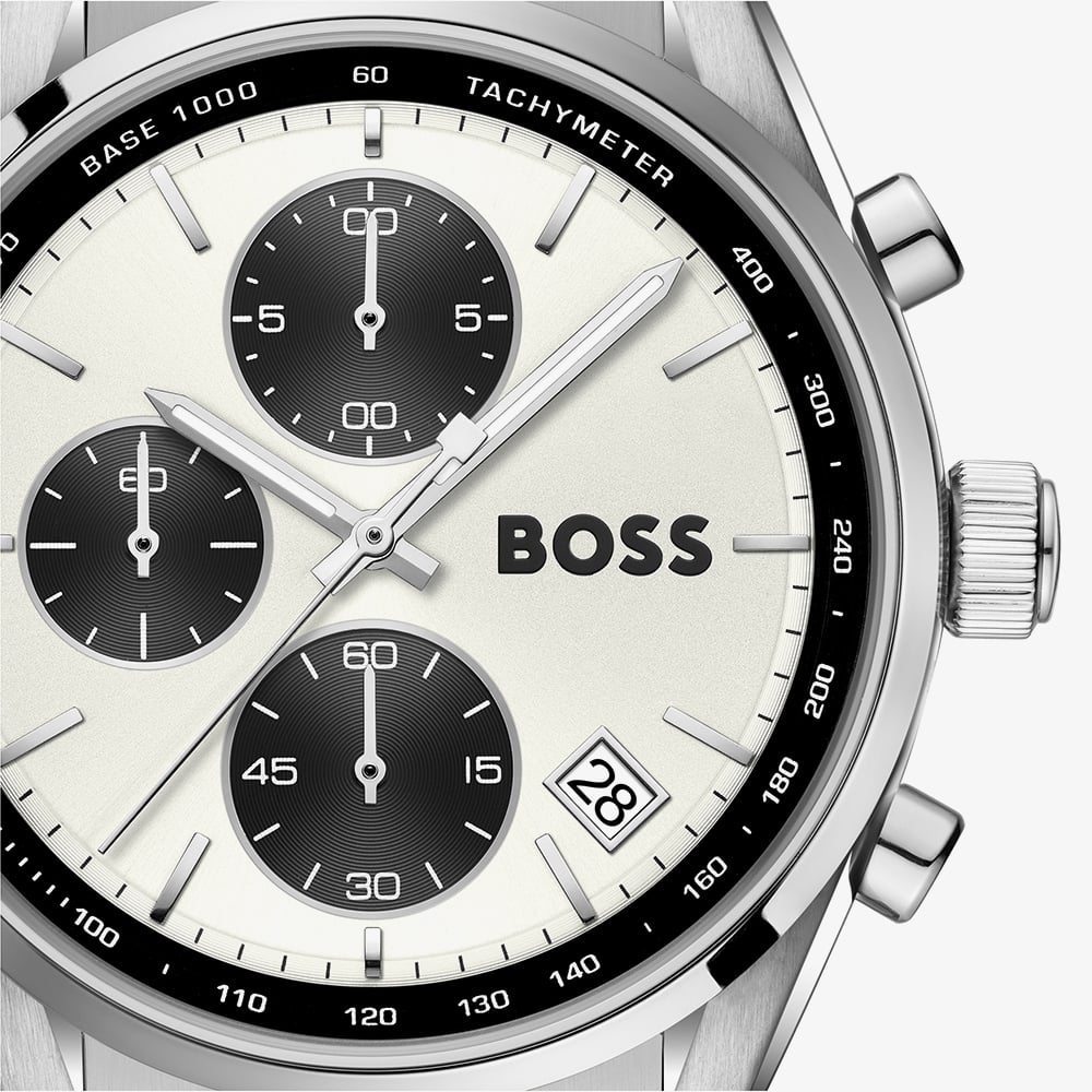 BOSS Mens Grand Prix Chronograph White Dial Bracelet Watch 1514362