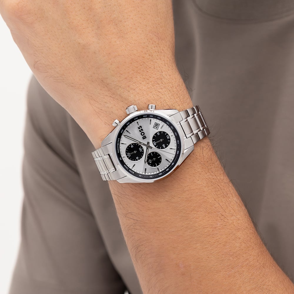 BOSS Mens Grand Prix Chronograph White Dial Bracelet Watch 1514362