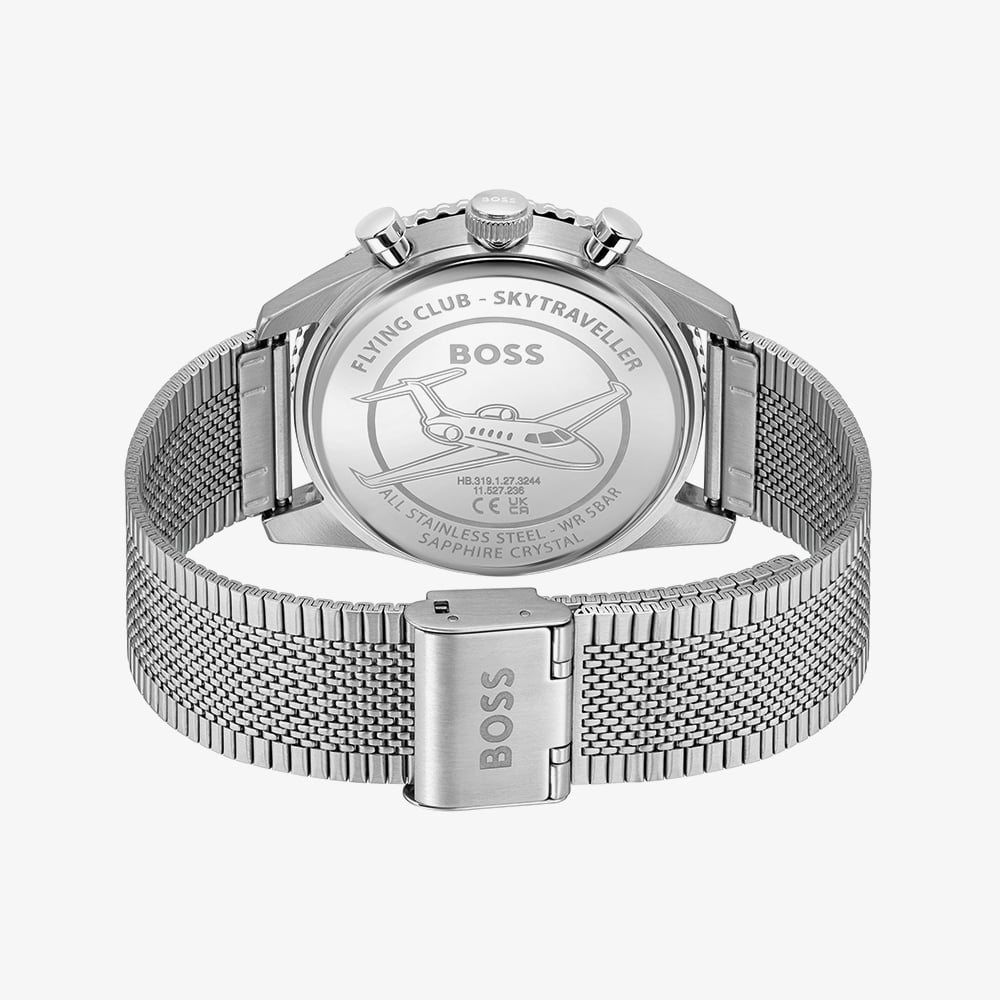 BOSS Mens Skytraveller Chronograph Green Dial Mesh Bracelet Watch 1514347