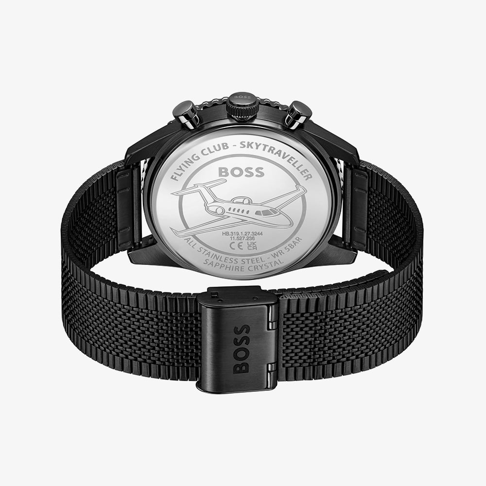 BOSS Mens Skytraveller Chronograph Black Dial Mesh Bracelet Watch 1514348