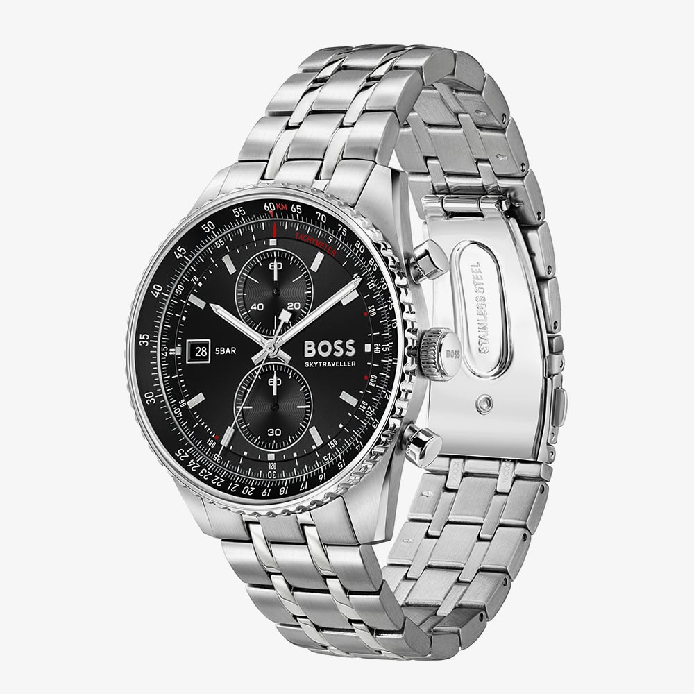BOSS Mens Skytraveller Chronograph Black Dial Bracelet Watch 1514349