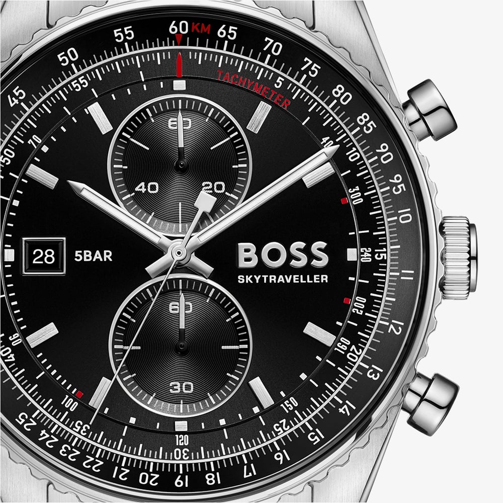 BOSS Mens Skytraveller Chronograph Black Dial Bracelet Watch 1514349