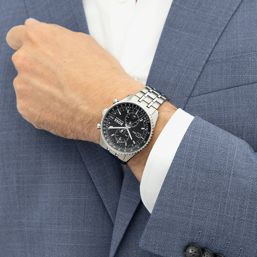 BOSS Mens Skytraveller Chronograph Black Dial Bracelet Watch 1514349