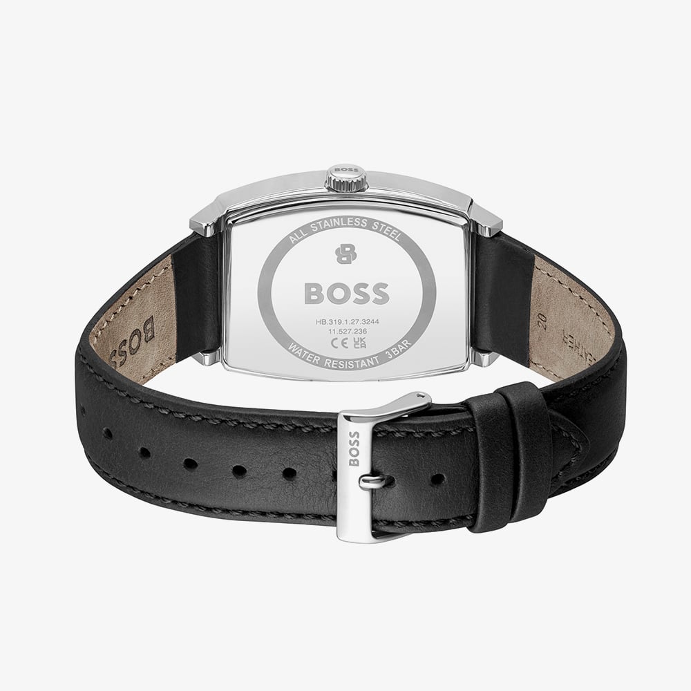 BOSS Mens Principle Arc Silver Dial Leather Strap Watch 1514351