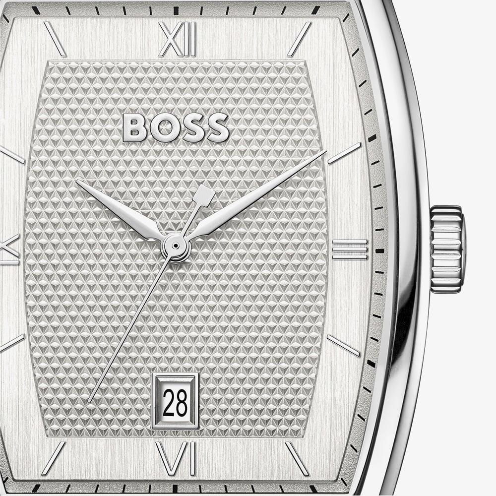 BOSS Mens Principle Arc Silver Dial Leather Strap Watch 1514351