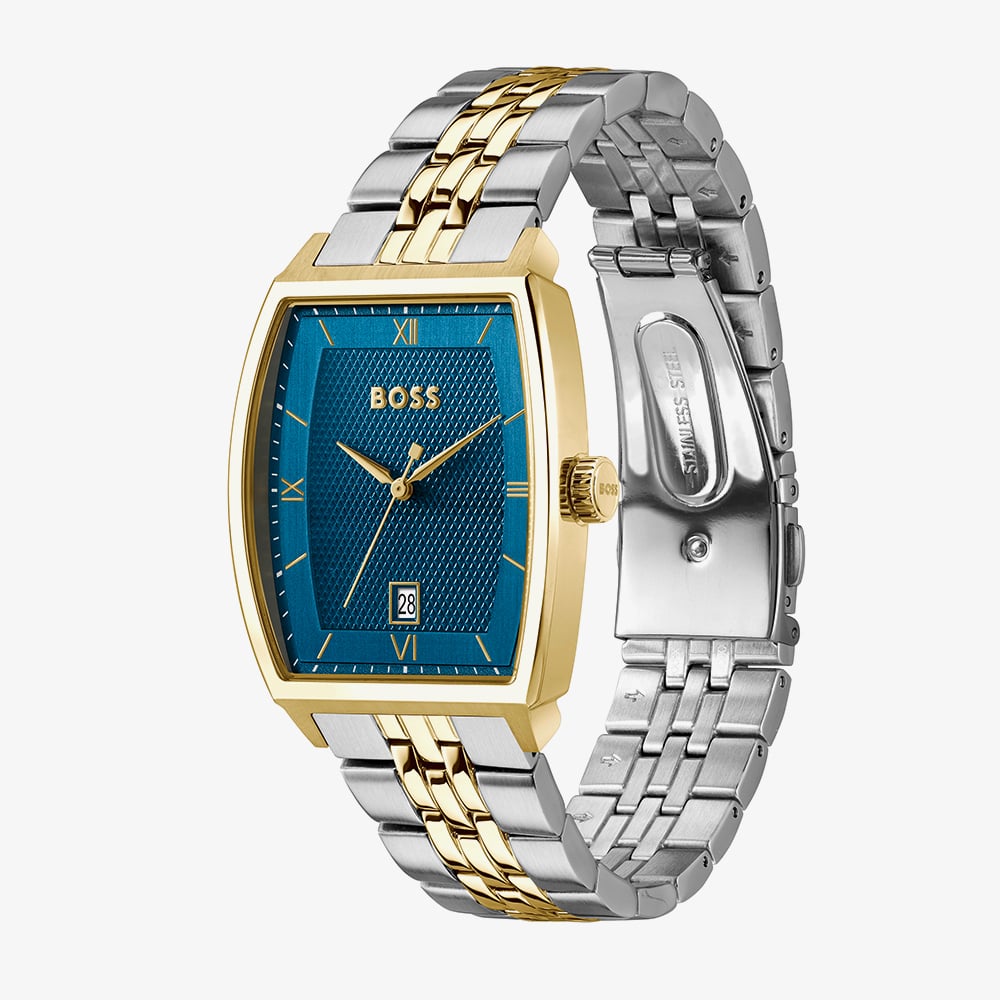 BOSS Mens Principle Arc Two Tone Blue Dial Bracelet Watch 1514354