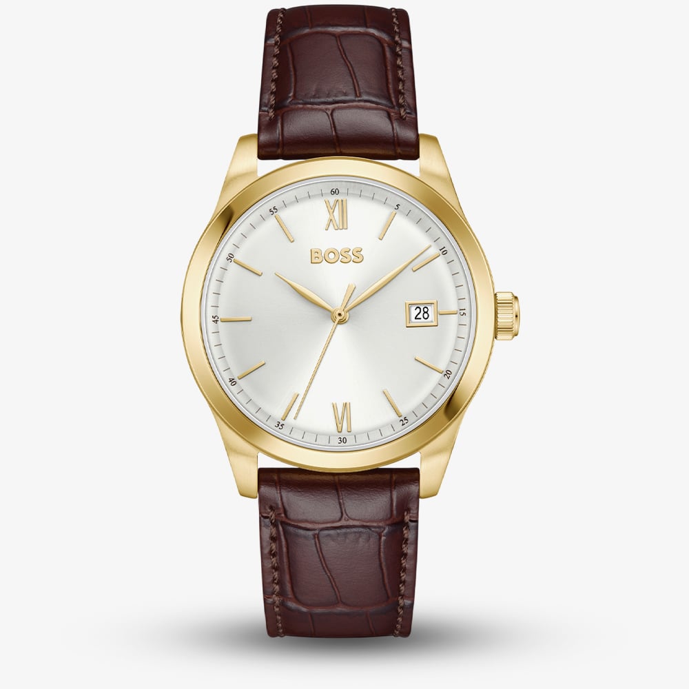 House of Watches - BOSS Mens Langford Silver Dial Leather Strap Watch 1514357