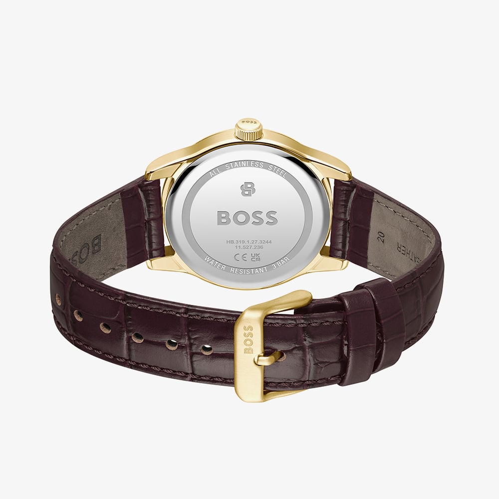 BOSS Mens Langford Silver Dial Leather Strap Watch 1514357