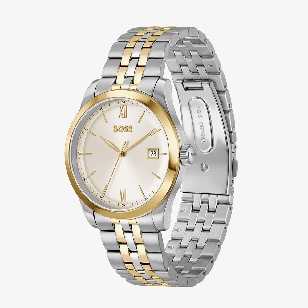 BOSS Mens Langford Two Tone Champagne Dial Bracelet Watch 1514358