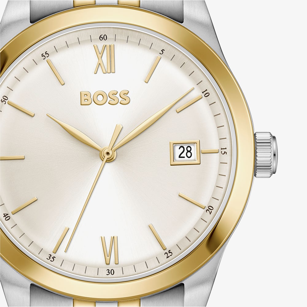 BOSS Mens Langford Two Tone Champagne Dial Bracelet Watch 1514358