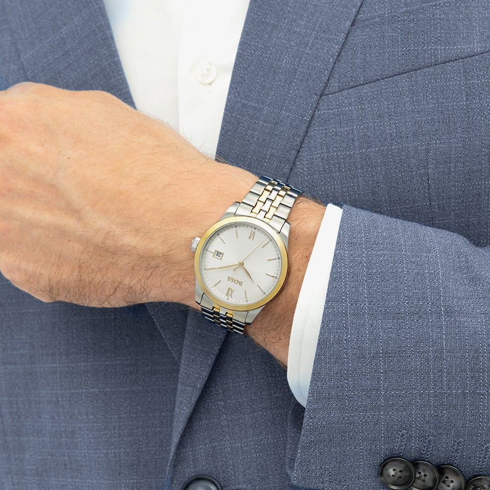 BOSS Mens Langford Two Tone Champagne Dial Bracelet Watch 1514358