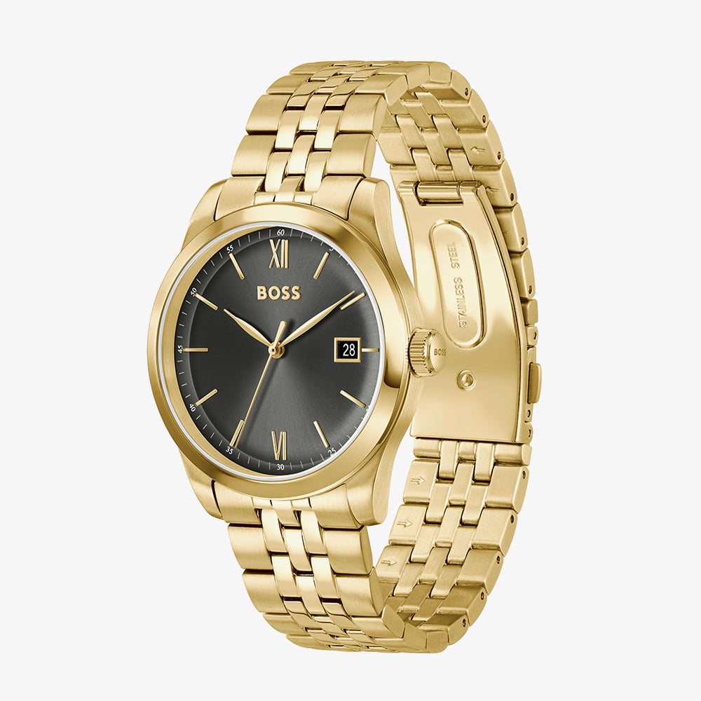 BOSS Mens Langford Golden Black Dial Bracelet Watch 1514359