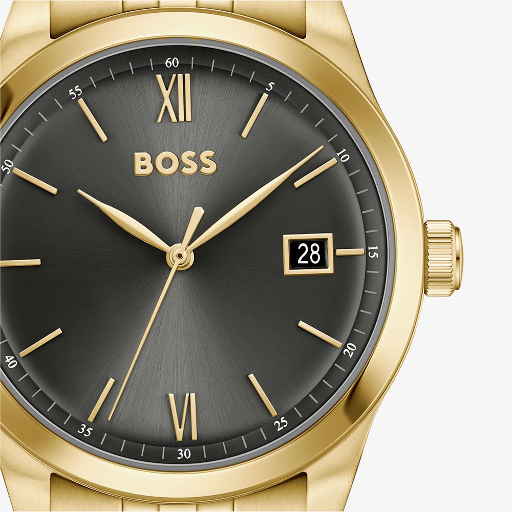 BOSS Mens Langford Golden Black Dial Bracelet Watch 1514359