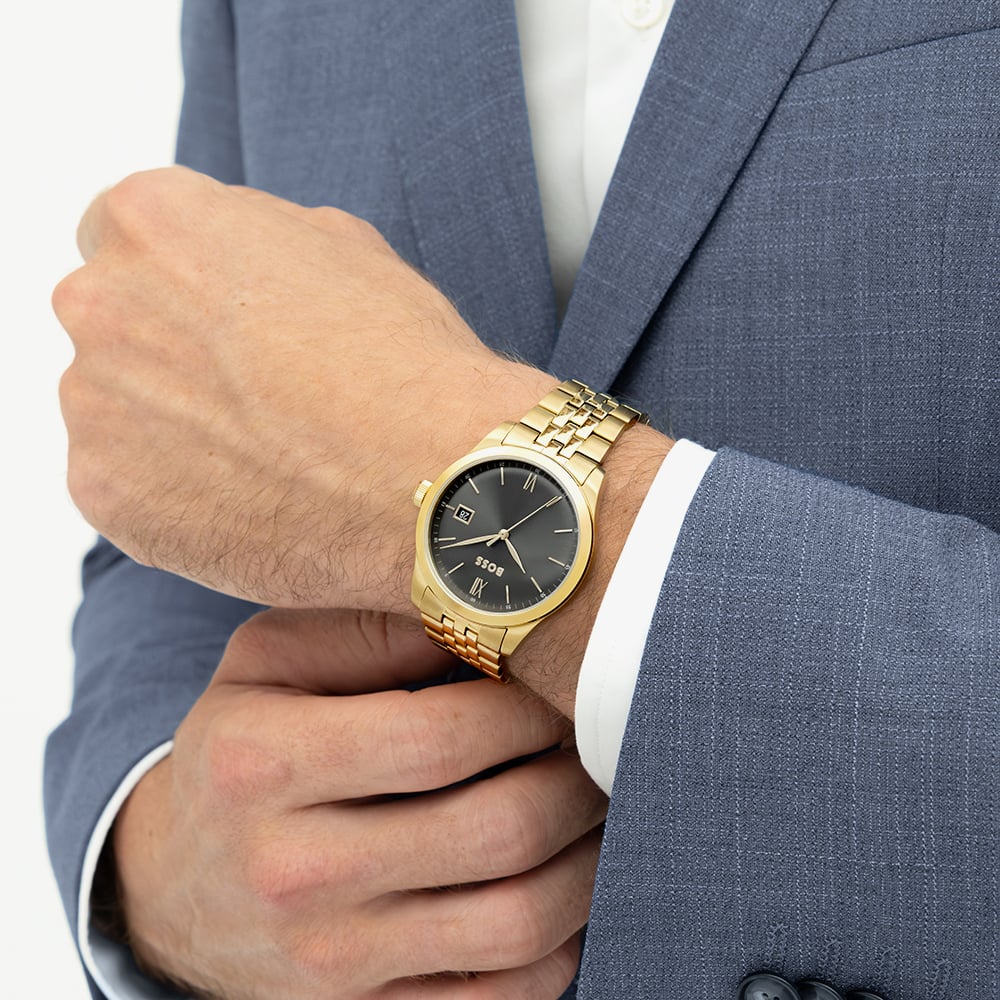BOSS Mens Langford Golden Black Dial Bracelet Watch 1514359