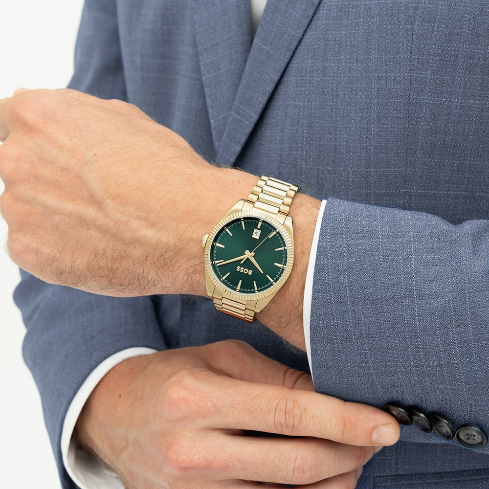 BOSS Mens Cheswick Golden Green Dial Bracelet Watch 1514355