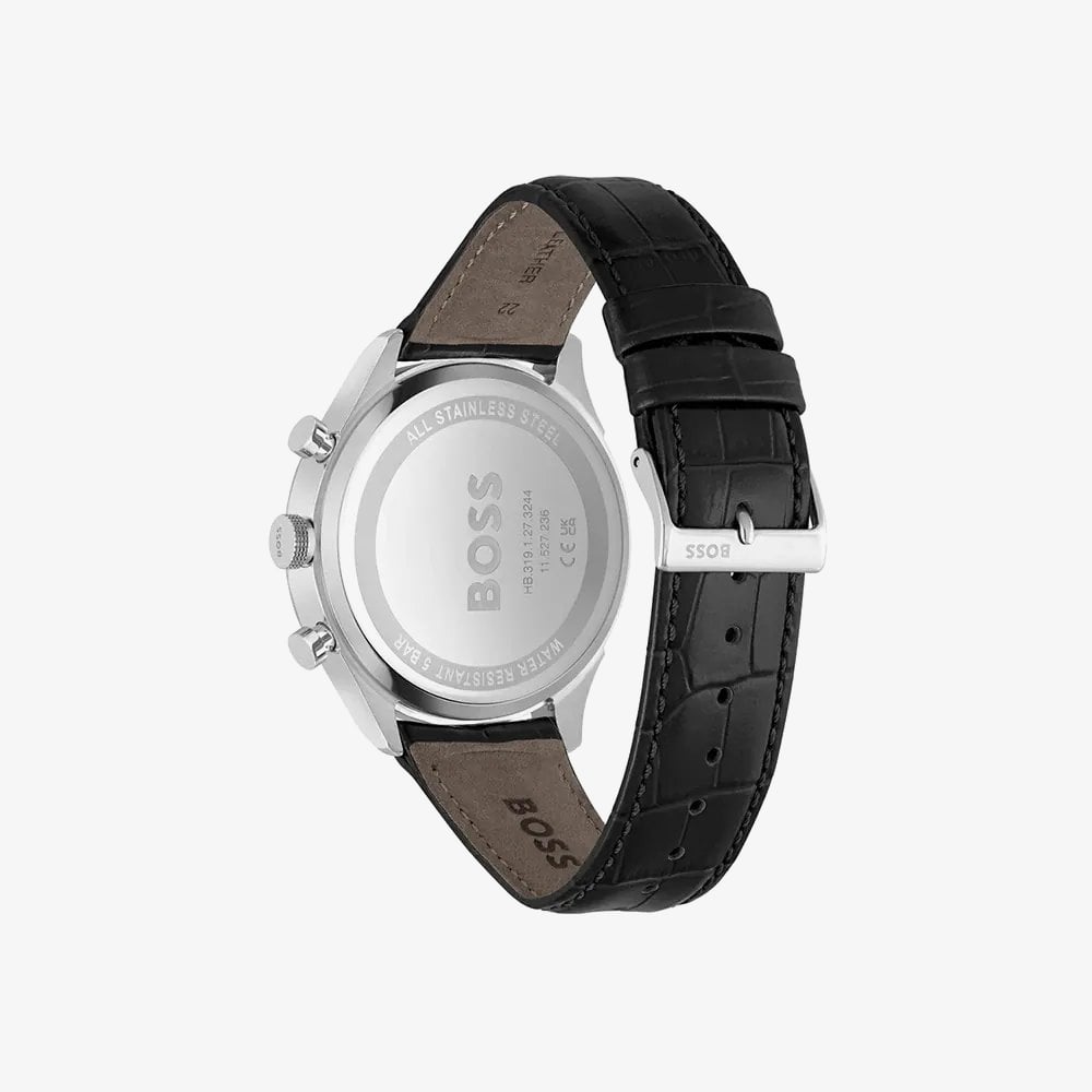 BOSS Mens Gregor Chronograph Black Dial Leather Strap Watch 1514049
