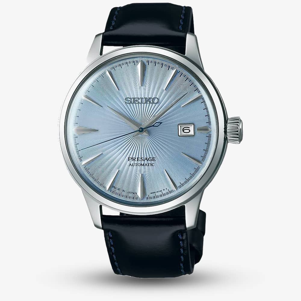 Seiko Mens Presage Cocktail Automatic Blue Leather Strap Watch