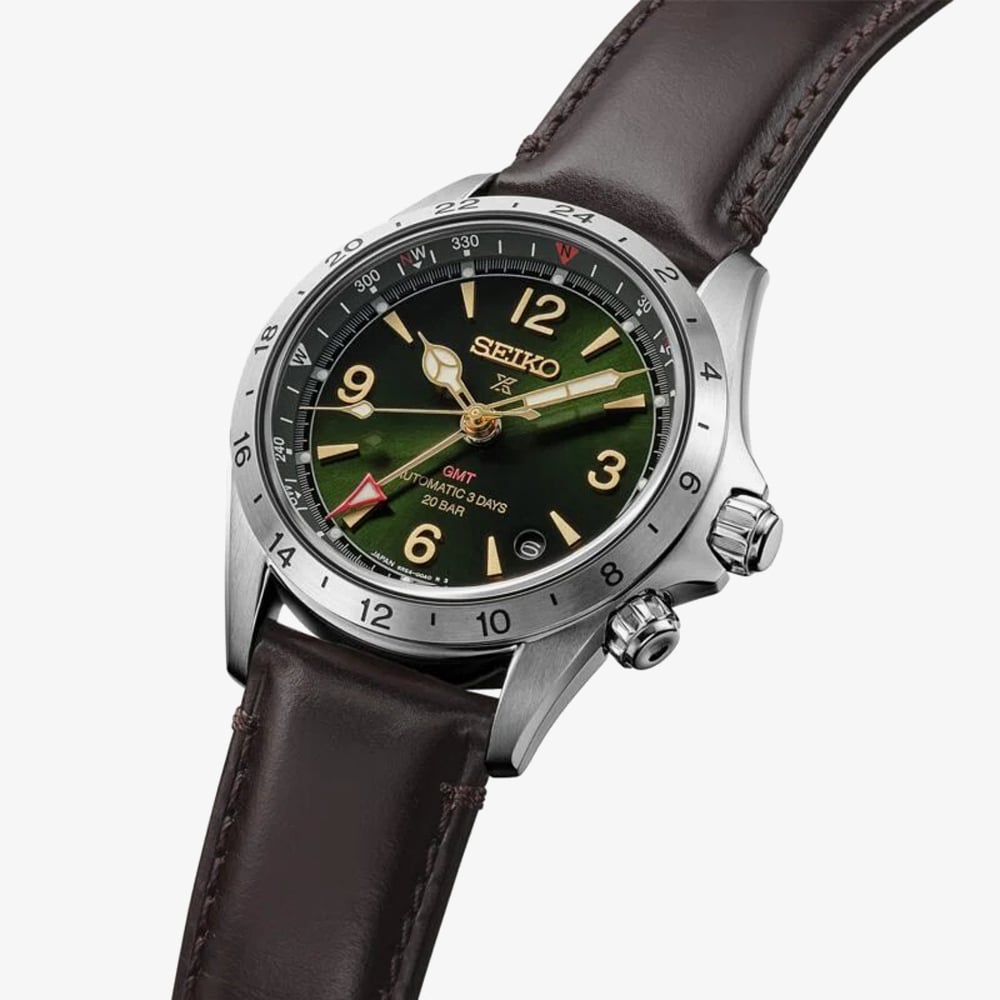 Seiko Mens Prospex Alpinist GMT Green Dial Strap Watch HBC007J1