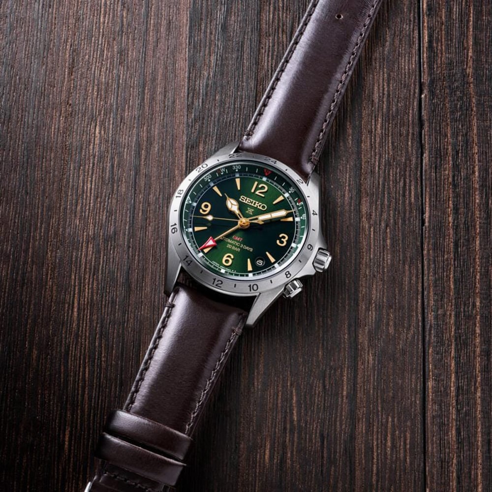 Seiko Mens Prospex Alpinist GMT Green Dial Strap Watch HBC007J1
