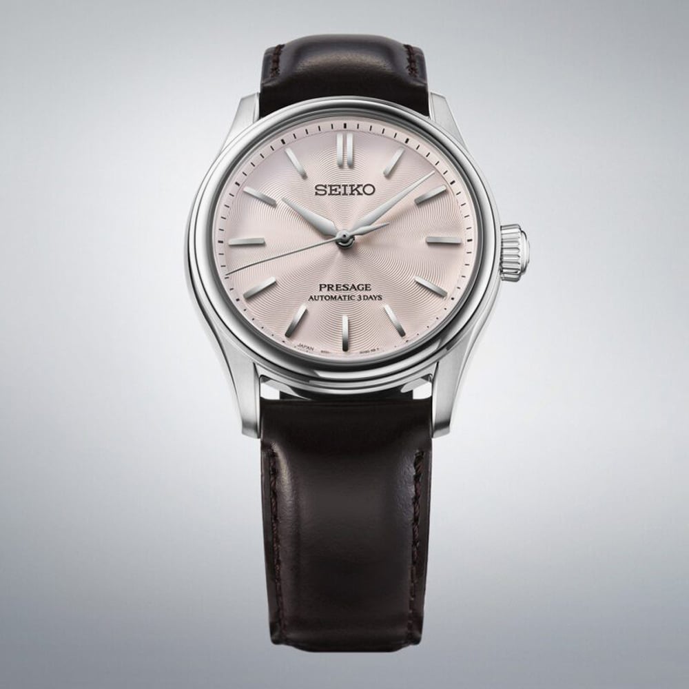 Seiko Mens Presage Classic Series Sakura Iro Cherry Blossom Pink Dial Strap Watch HCC003J1