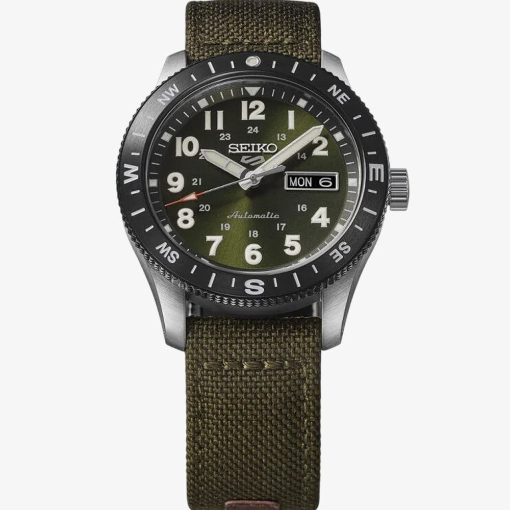 Seiko Mens 5 Sports Field Automatic Green Fabric Strap Watch HDB008K1
