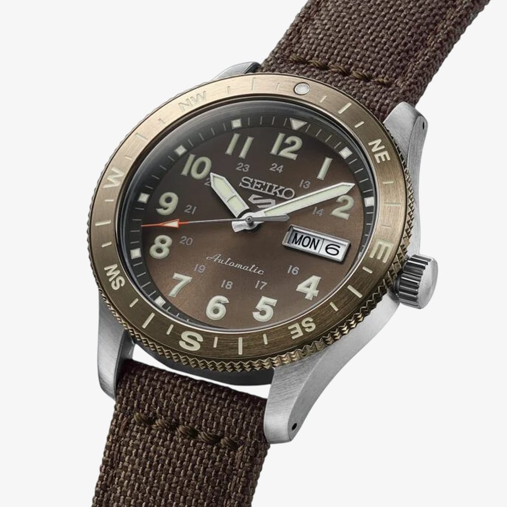 Seiko Mens 5 Sports Field Automatic Brown Fabric Strap Watch HDB009K1