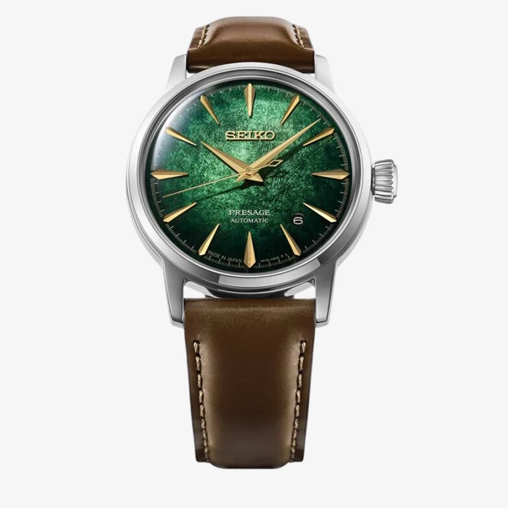 Seiko Mens Presage Cocktail Time 'Mint Mist' Green Dial Leather Strap Watch HCB002J1