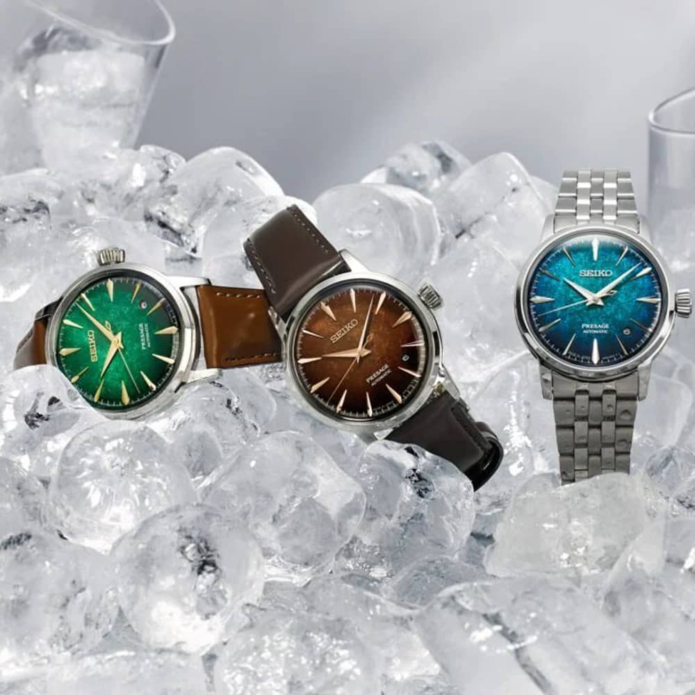 Seiko Mens Presage Cocktail Time 'Mint Mist' Green Dial Leather Strap Watch HCB002J1