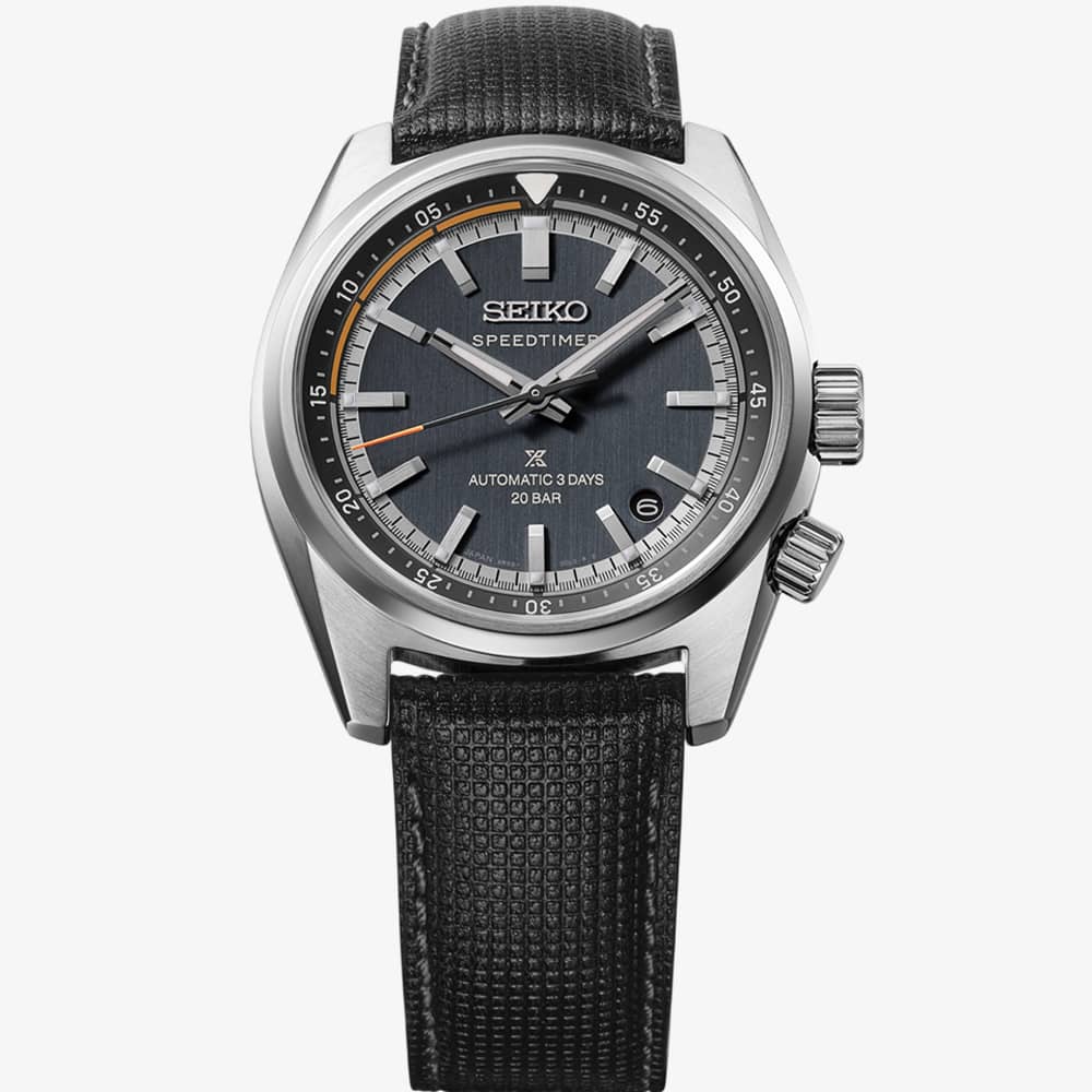 Seiko Mens Prospex 'Heritage Motoring' Countdown Speedtimer Petrol Blue Dial Leather Strap Watch HBC004J1