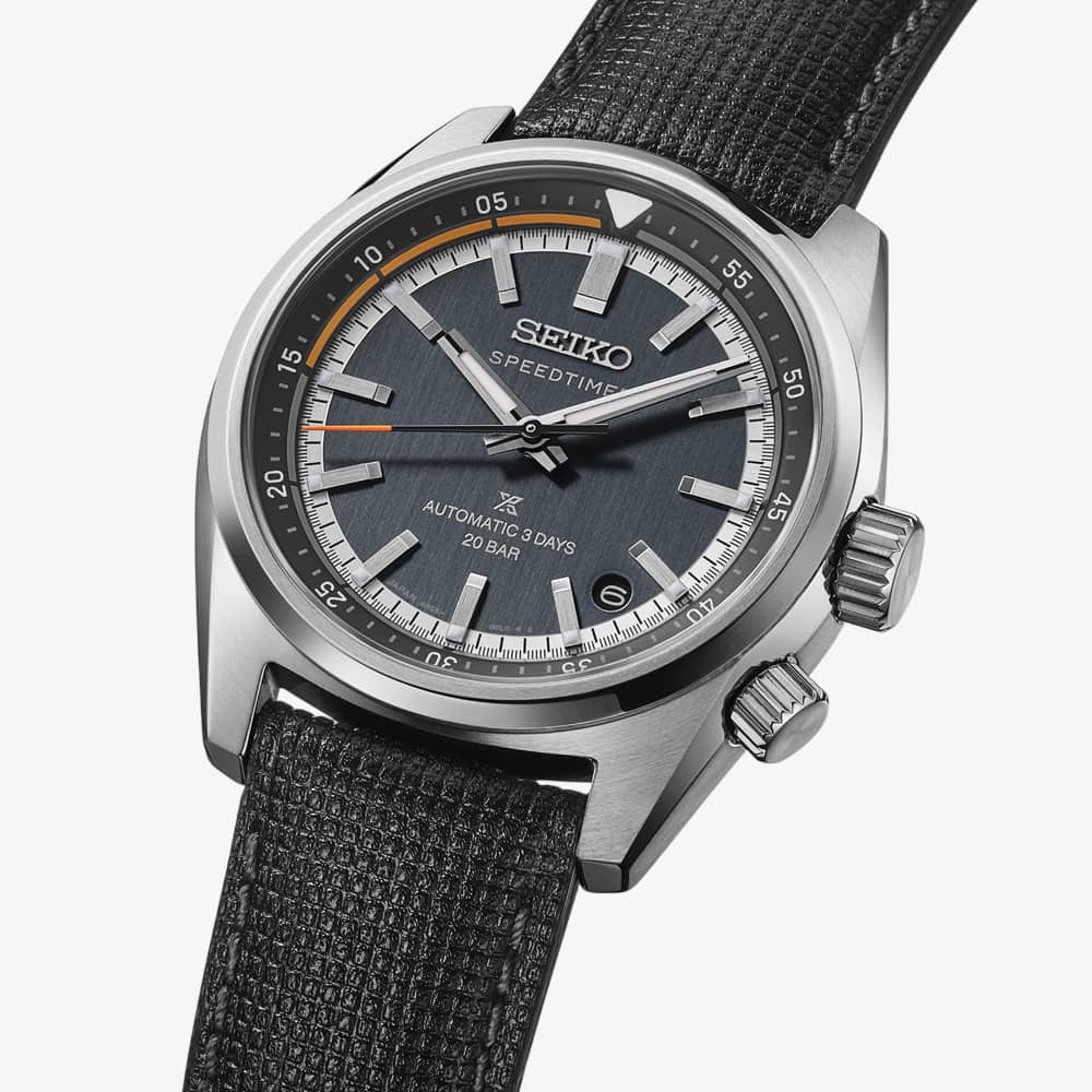 Seiko Mens Prospex 'Heritage Motoring' Countdown Speedtimer Petrol Blue Dial Leather Strap Watch HBC004J1