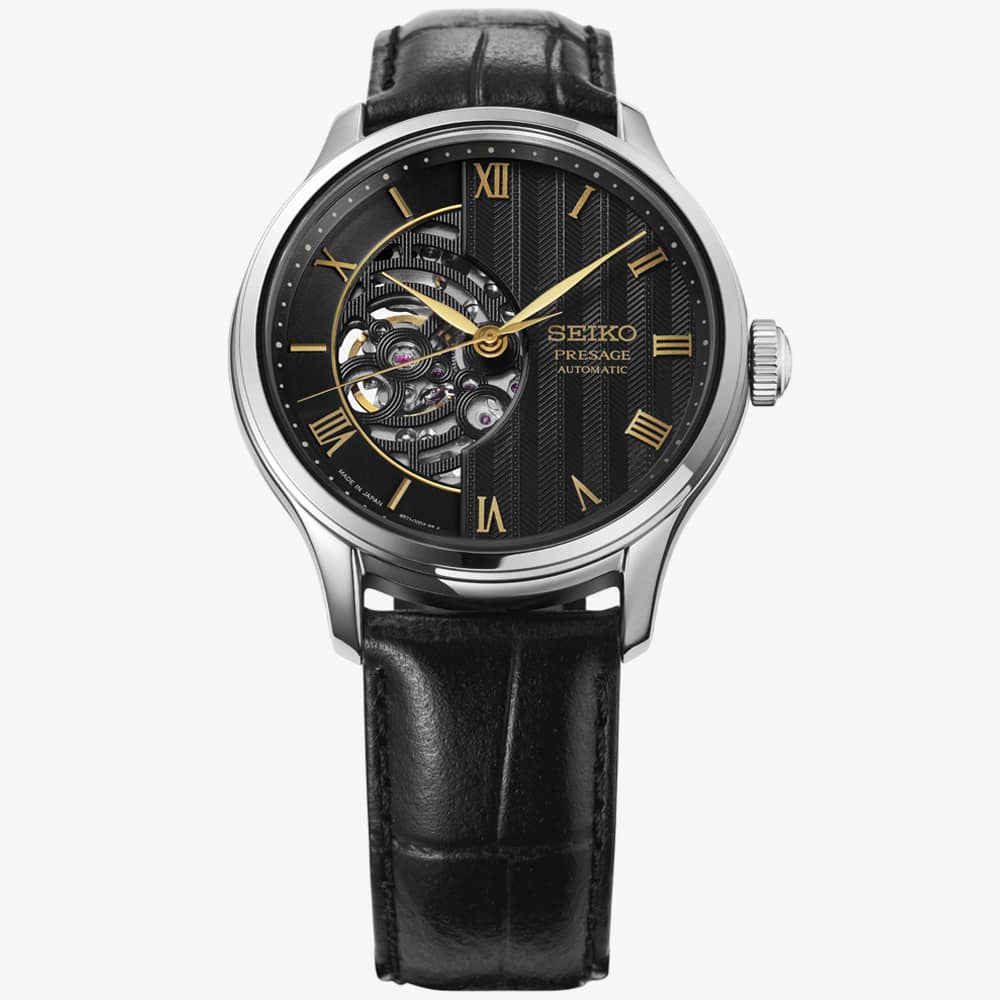 Seiko Mens Presage Japanese Zen Gardens Black Dial Leather Strap Watch HCB008J1