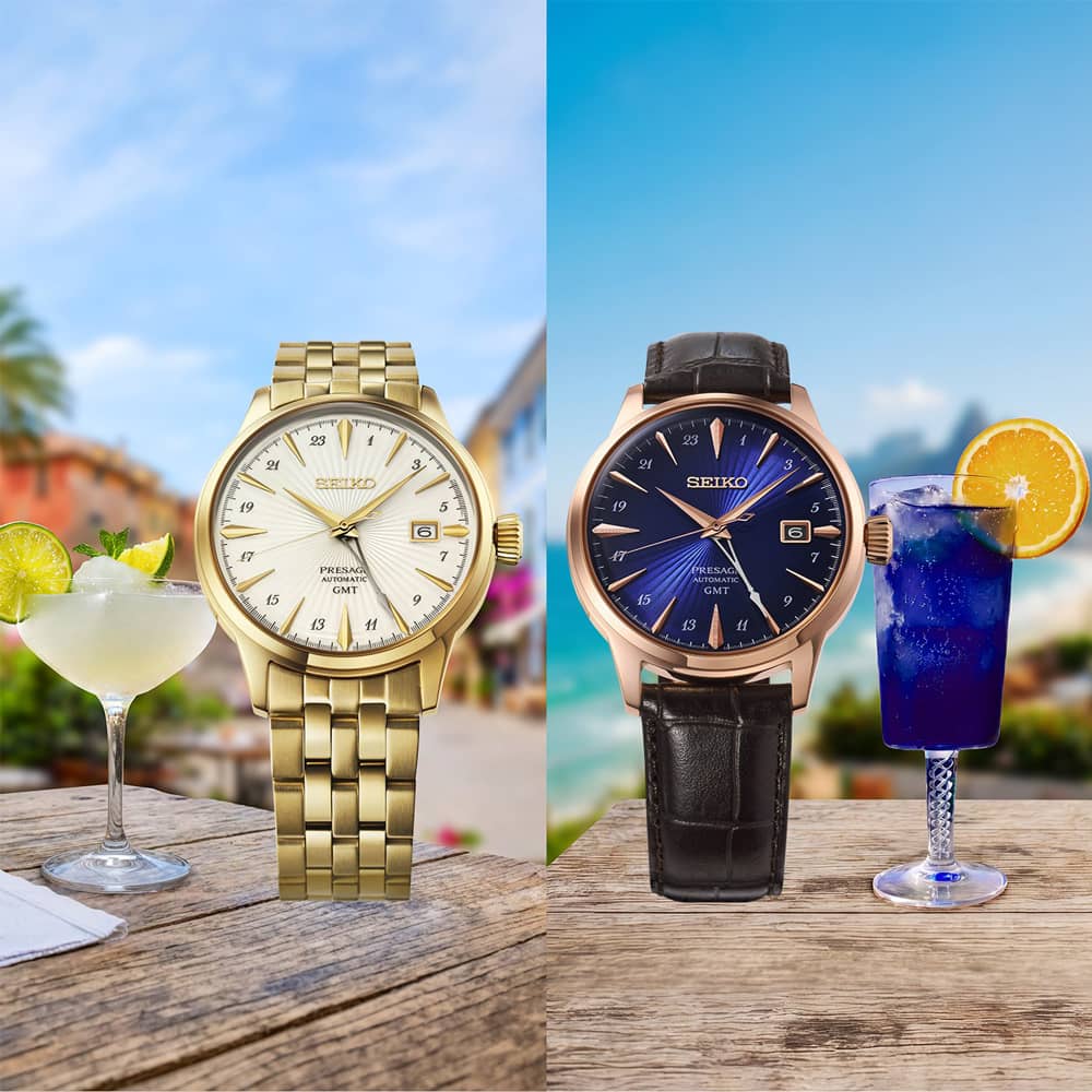 Seiko Mens Presage Cocktail Time 'Corcovado' Blue Dial Leather Strap Watch HCB005J1