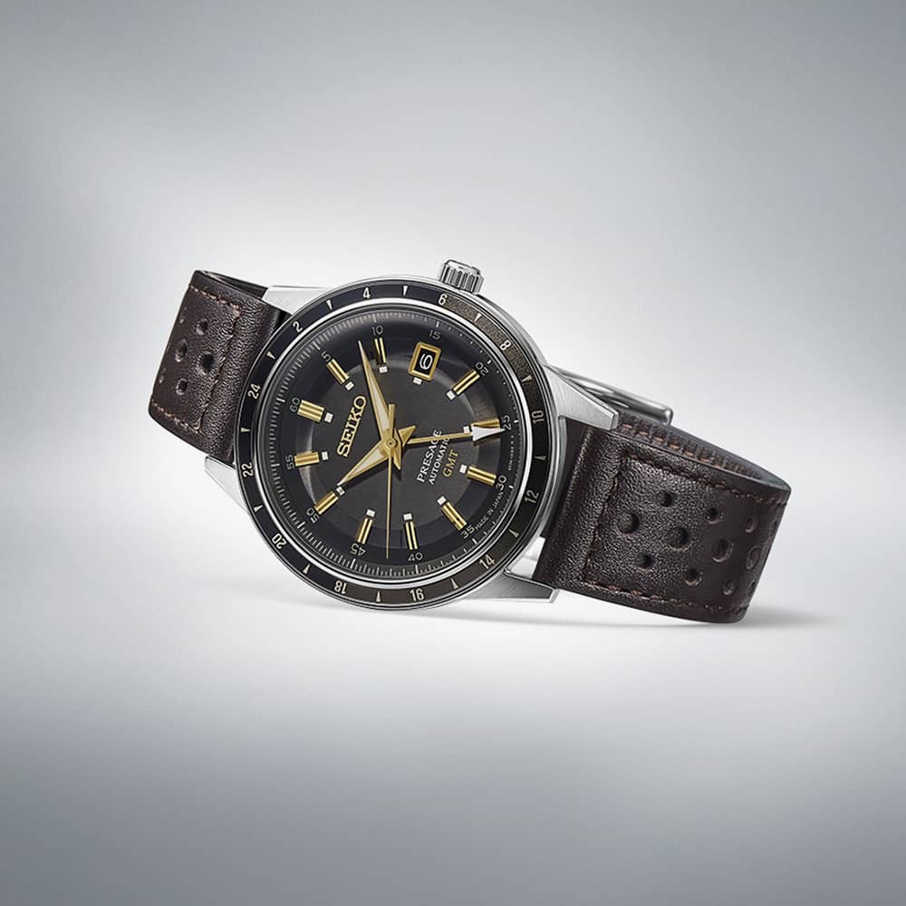 Seiko Mens Presage Fume Style 60s Road Trip GMT Watch SSK013J1