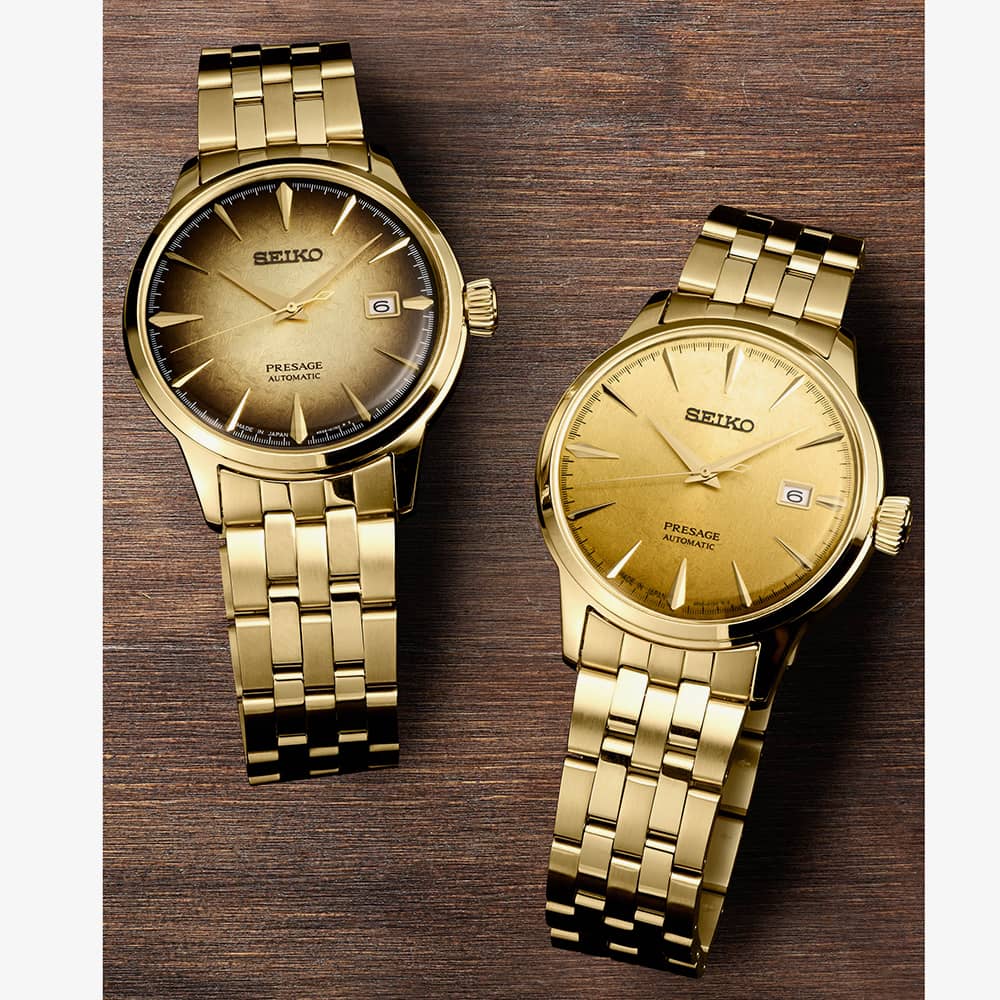 Seiko Presage Beer Julep Cocktail Time Gold Plated Watch SRPK46J1