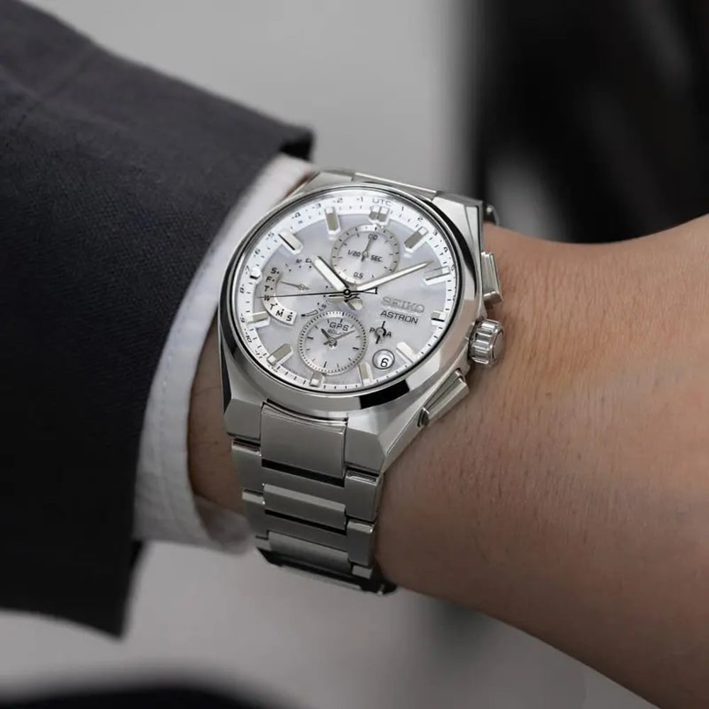 Seiko Mens Astron GPS Solar Silver Tone Watch SSH159J1