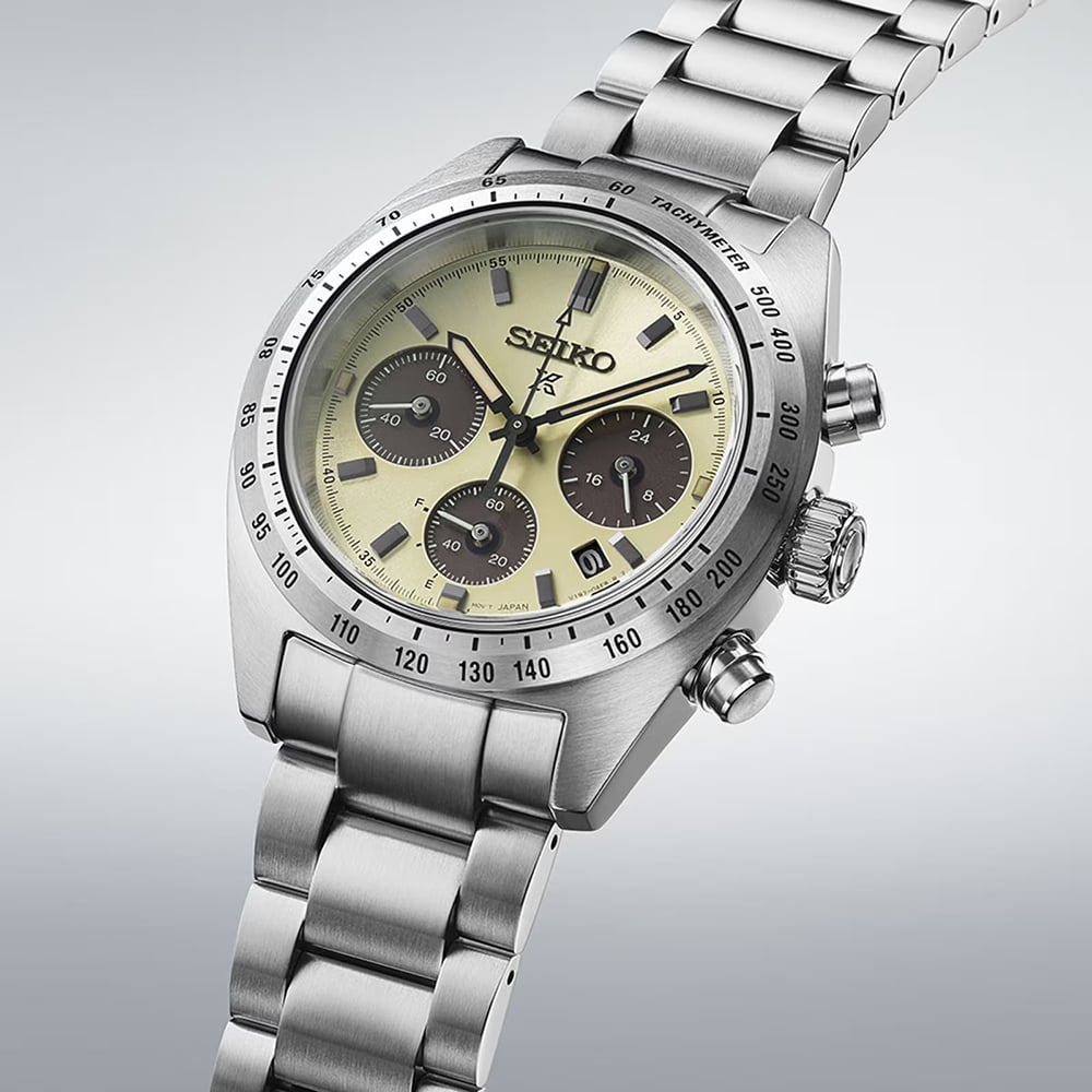 Seiko Mens Limited Edition Prospex Speedtimer Motoring European Exclusive Cream Bracelet Watch SSC959P1