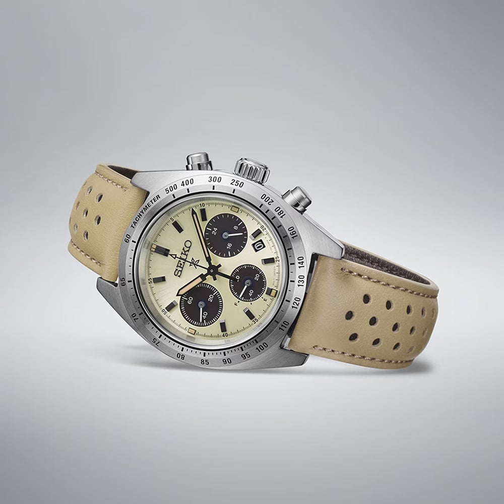 Seiko Mens Limited Edition Prospex Speedtimer Motoring European Exclusive Cream Bracelet Watch SSC959P1