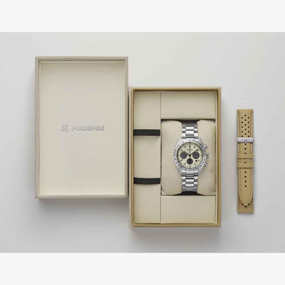 Seiko Mens Limited Edition Prospex Speedtimer Motoring European Exclusive Cream Bracelet Watch SSC959P1