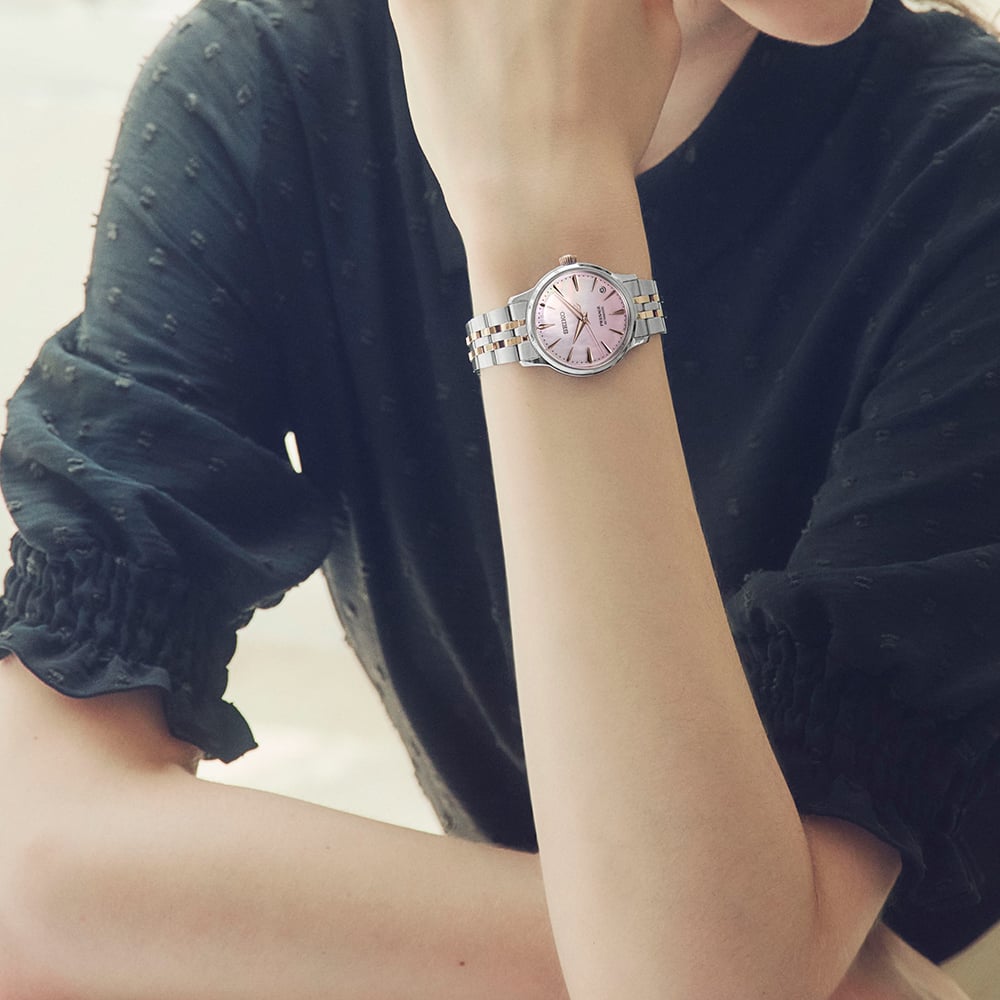 Seiko Ladies Limited Edition Presage Springtime Cocktail Time Pink Bracelet Watch SRPM06J1