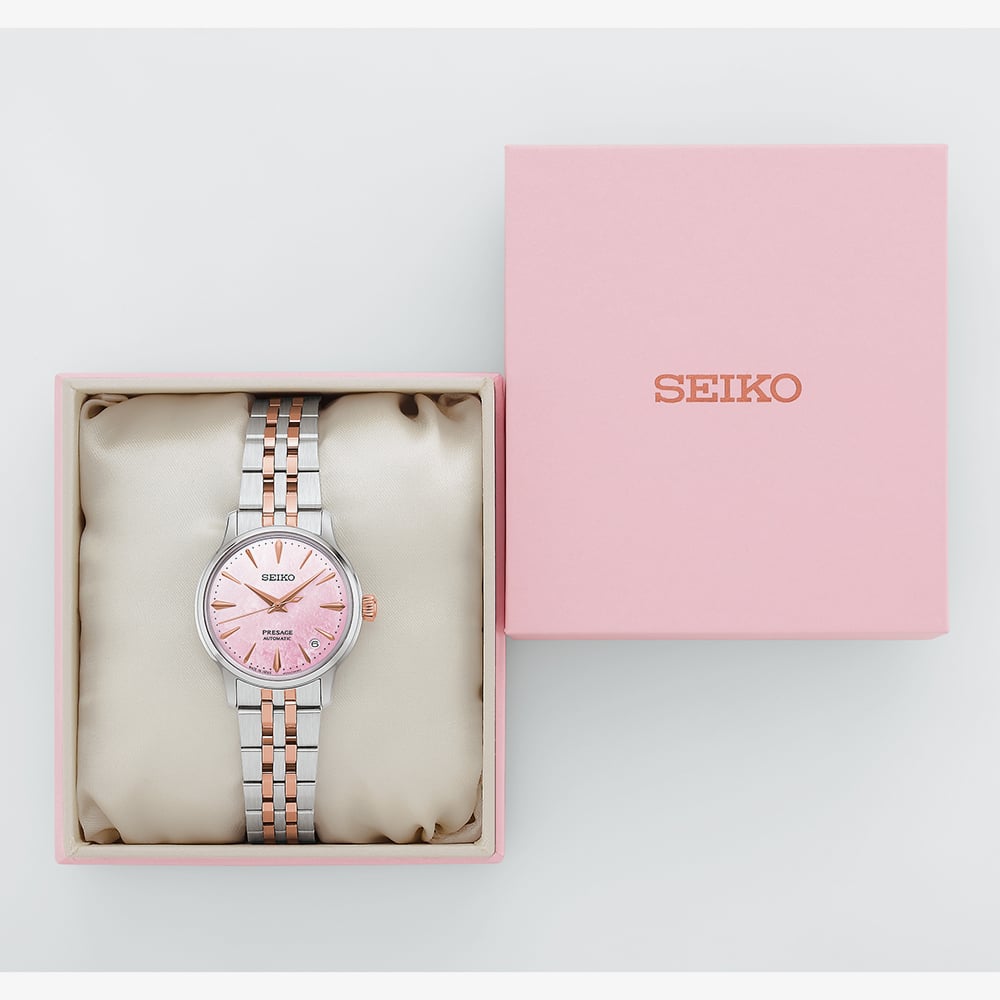Seiko Ladies Limited Edition Presage Springtime Cocktail Time Pink Bracelet Watch SRPM06J1