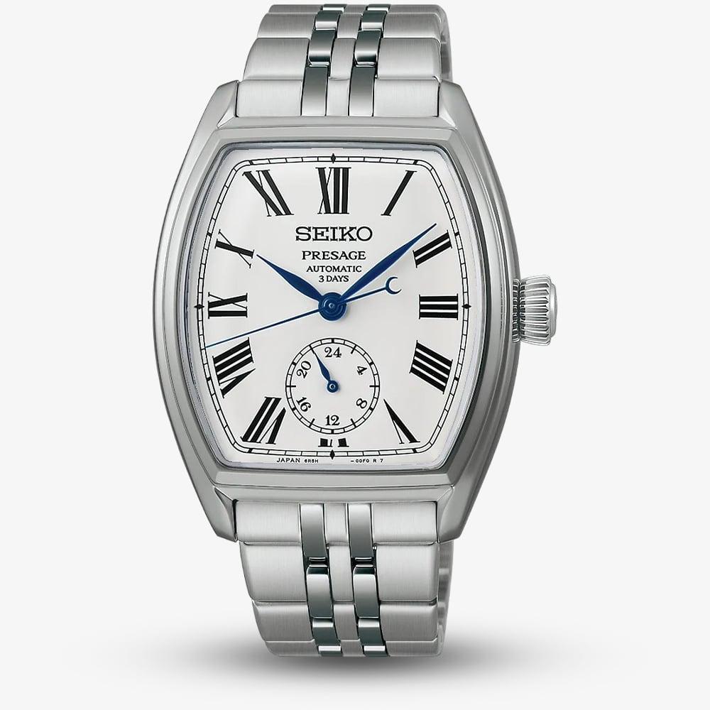 Seiko Mens Presage Classic Series Enamel Tonneau Bracelet Watch SPB537J1