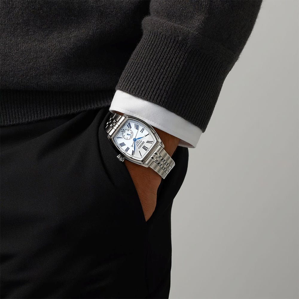 Seiko Mens Presage Classic Series Enamel Tonneau Bracelet Watch SPB537J1
